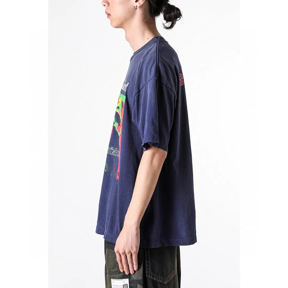 SAINT Mxxxxxx DEAD SAINT SS TEE/NAVY DEAD SAINT printed short sleeves God's Punishment TEE Washed blue S-XL Genuine consistent tube weaving without side seams High weight OE yarn fabric Assute dyeing Multiple horse fades Heavy wash water Worn holes Original consistent main mark/wash mark/little angel anti-counterfeiting mark